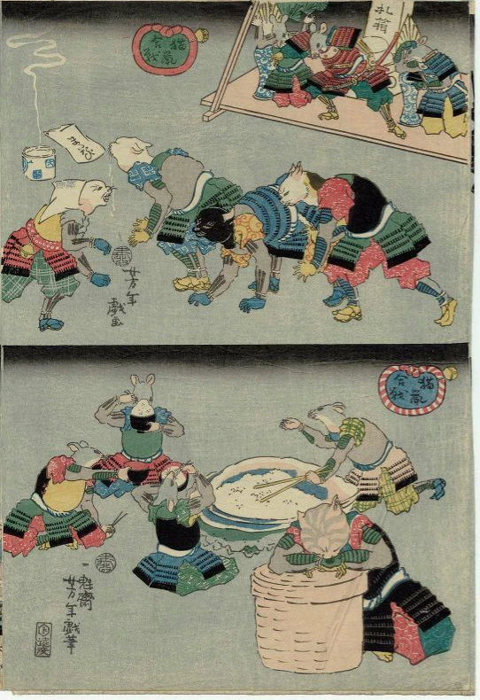 Cats tempt mice with food/ Mice eats rice while cat sleeps