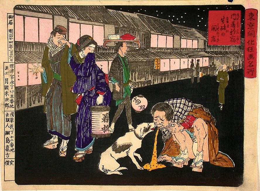 A drunkard vomiting at Naito Shinjuku.