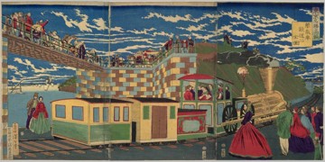 Famous places in Tōkyō - Takanawa: Complete view of the steam train and railroad