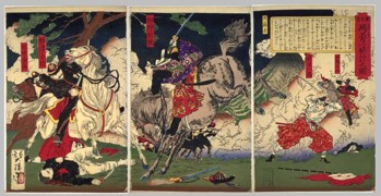 The two heroes of Kagoshima attack a man on horseback