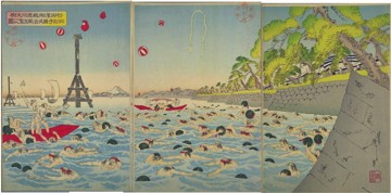 The watermelon fight of the imperial boatmen near the palace at Ohama